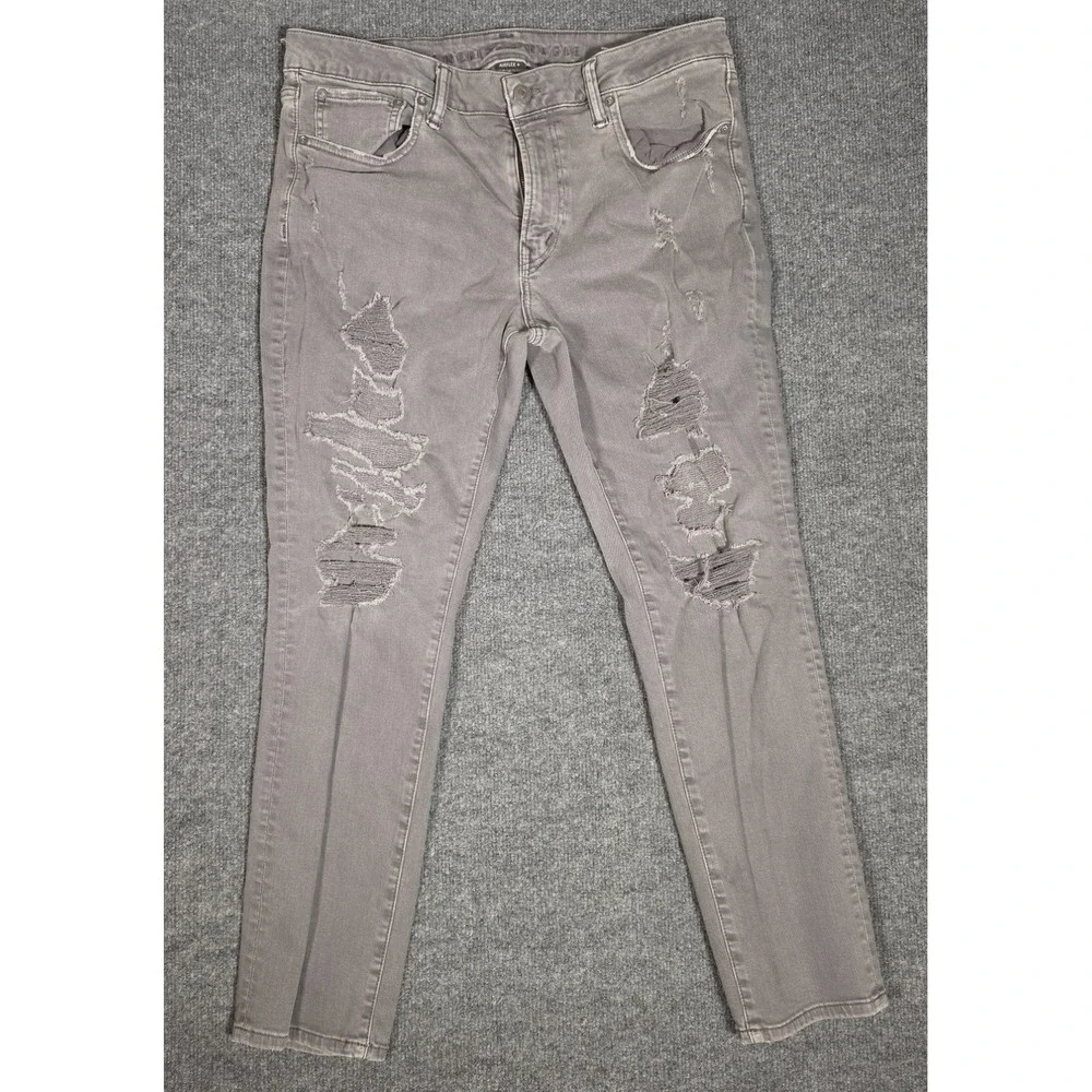 American Eagle AirFlex+ Distressed Jeans 36x30 Gray Slim Stretch